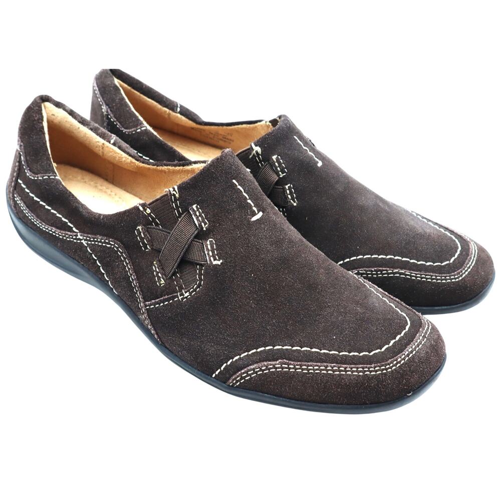 Naturalizer French Suede Brown Leather Slip on Comfort Flat Driving Loafer 7